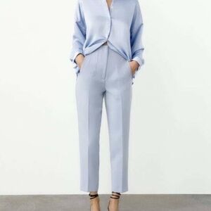Zara High Waisted Light Blue Trouser Pants